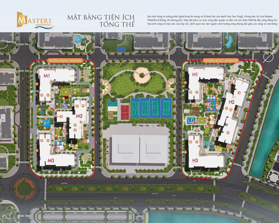 Tọa độ “vàng” của tòa M1 nằm trong phân khu Miami của Masteri Waterfront. 